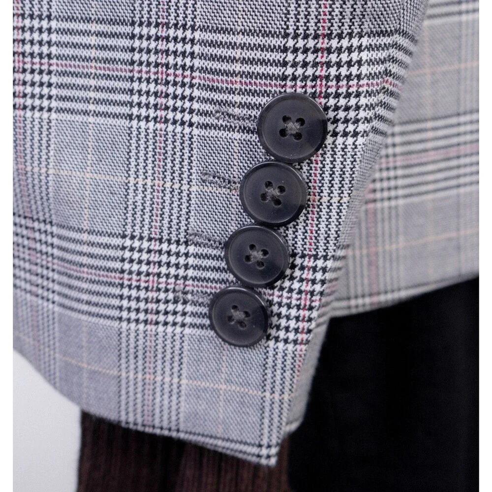 BAR III Blazer Sport Coat Blazer Sz 36S Plaid Gray Poly Blend 2-Button Jacket
